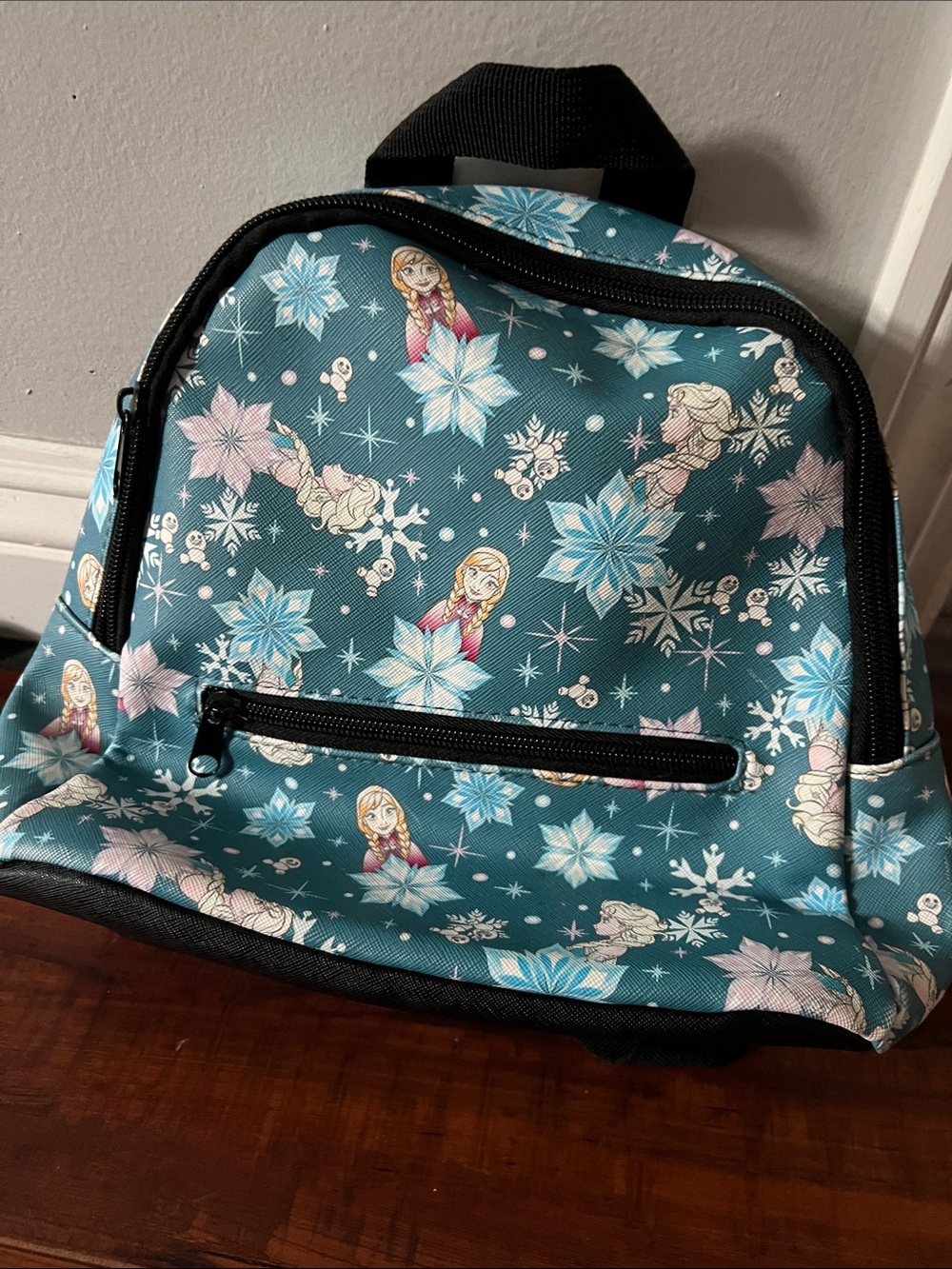 Anna and Elsa Blue Snowflake Character Print Mini Backpack